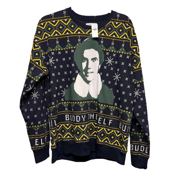 Buddy the Elf Christmas Sweater Sweatshirt Old Navy NEW Medium Blue - Picture 1 of 8